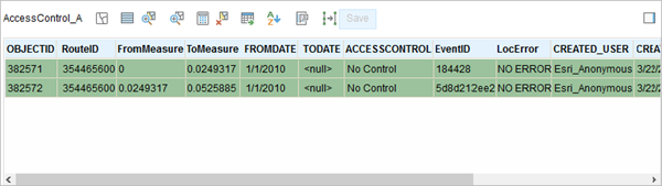 Event attribute table